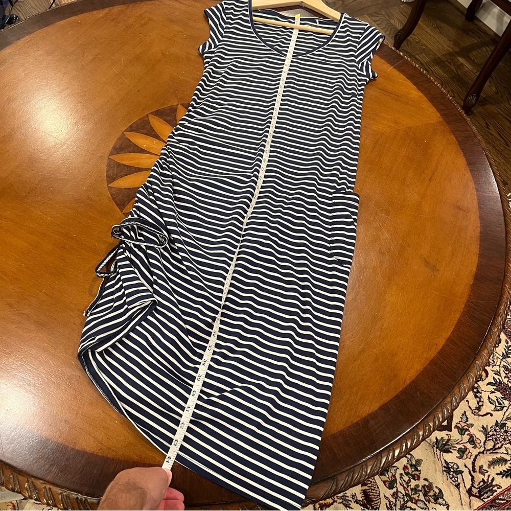 Toad & Co Muse Dress Nautical Navy Stripe Small Midi Short-Sleeve V-Neck Organic - Picture 16 of 16